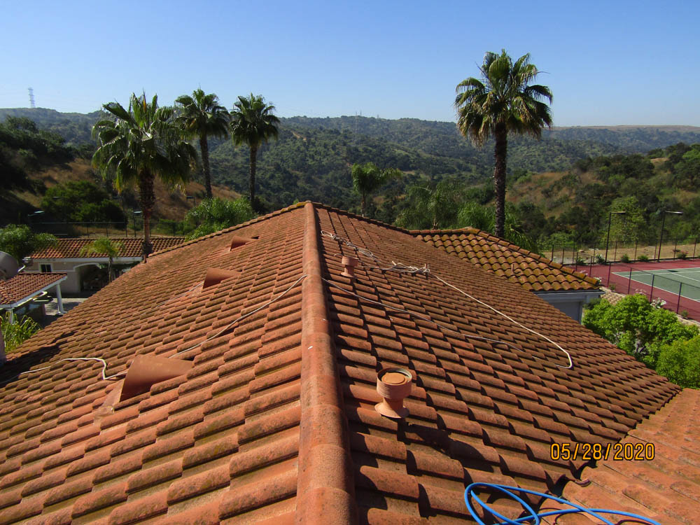 Roof Cleaning Large Roof Terra Cotta Before & After